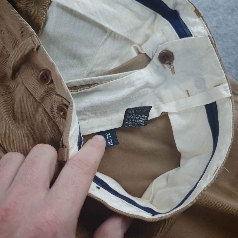 Polo Ralph Lauren Pants Mens 34x30 Khaki Chino Side Adjuster Flat Front Cotton